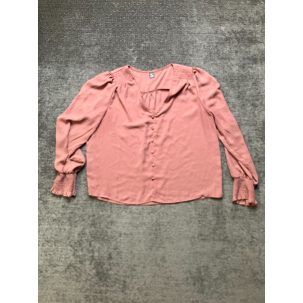 Shein Blouse Top Women XL Dusty Rose V-Neck Pleated Long Sleeve Smocked Shoulder